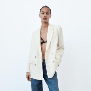 ZARA Basic Flowy Blazer in Ecru
